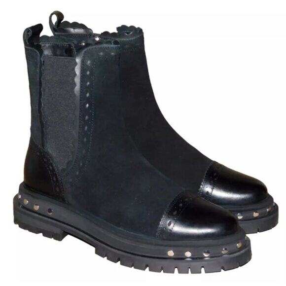 Free People Shoes - Free People Tate black leather biker studded boots size 9